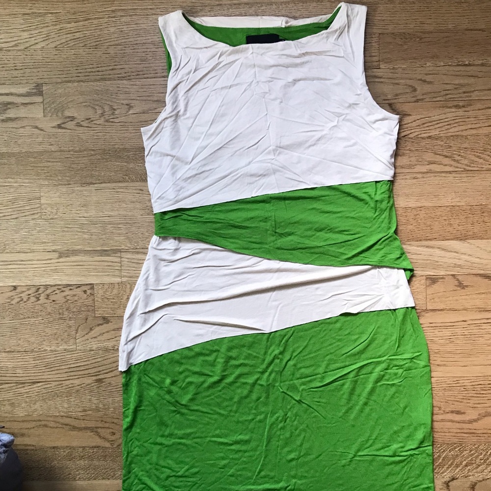 Knit green and cream sleeveless shift dress NWT